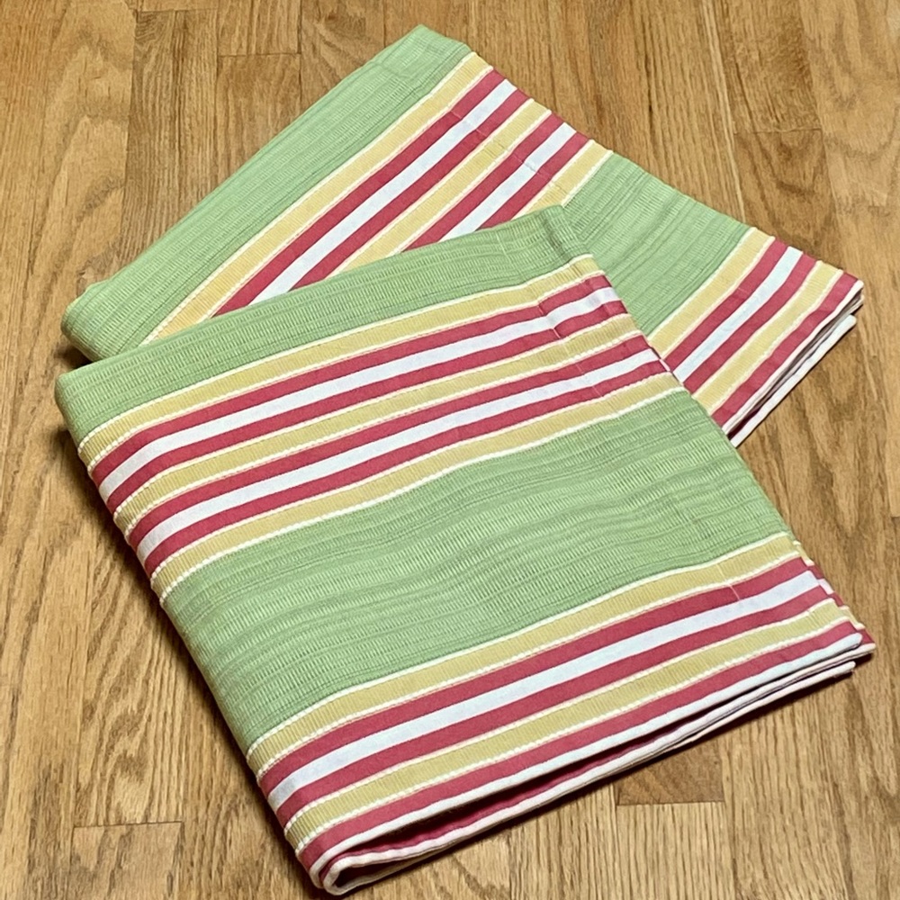 Pair LEGACY STUDIO Stripe Euro Shams Cotton Designer Fabric Green Red Yellow New